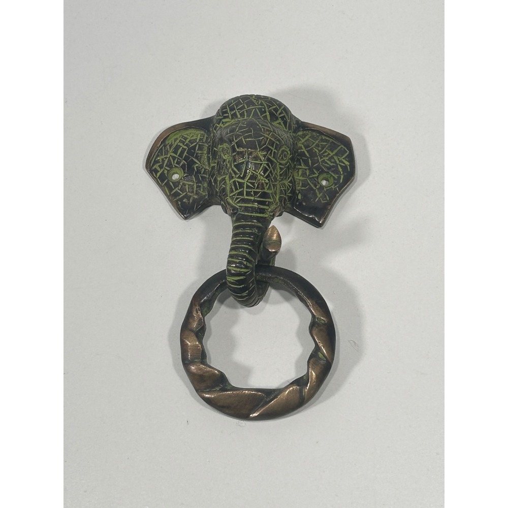 Vintage Elephant Head Door Knocker Verdigris Bronze Metal Wall Decor Hook